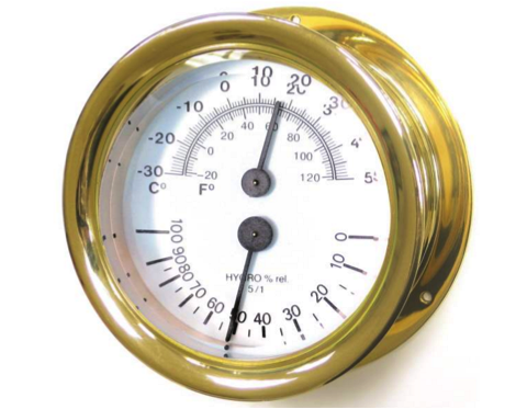 Meridian Zero Comfortmeter, Thermometer, Hygrometer - Brass - 4"/100mm