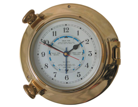 Meridian Zero Large Porthole Tide Clock - Brass - 6"/150mm