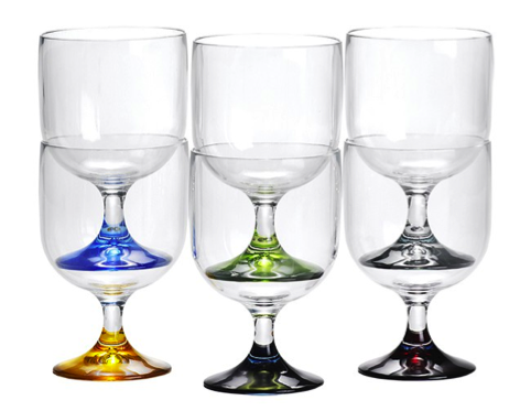 Marine Business Party Stackable Water/Wine Glass - Coloured Bases - 6 Pieces