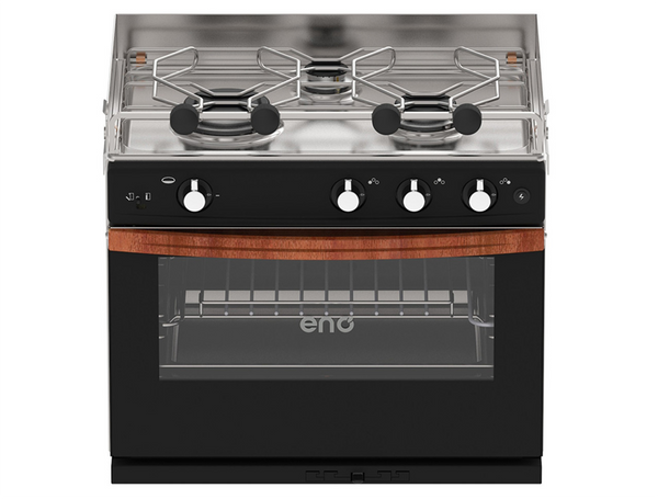 Eno Allure- 3-Burner Galley Range in Stainless Steel with Grill, Wooden Handle, Stainless Steel Oven and Ignition