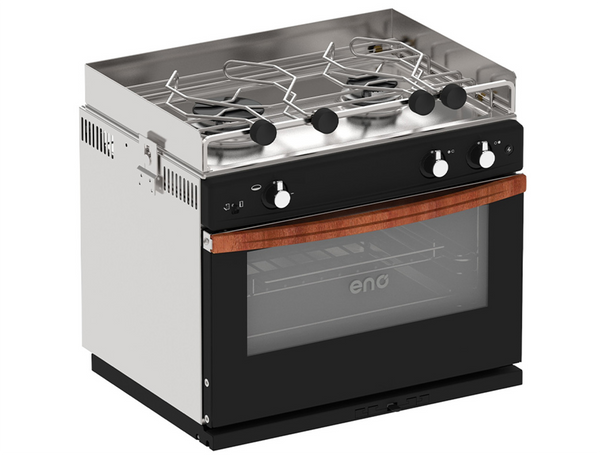 Eno Allure - 2-Burner, Oven, Galley Range in Stainless Steel with Wooden Handle Enamelled Oven and ignition