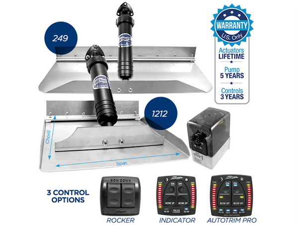 Bennett Standard Hydraulic Trim Tab System with ATP Auto Trim Pro Control Switch - Trailed Edge & Rivetted Angle Plates