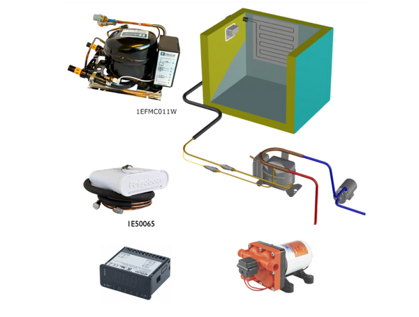 Frigomatic Milano 12 Volt Pump Water Cooled Refrigeration Kit, 12 Volt, Digital Fridge Thermostat