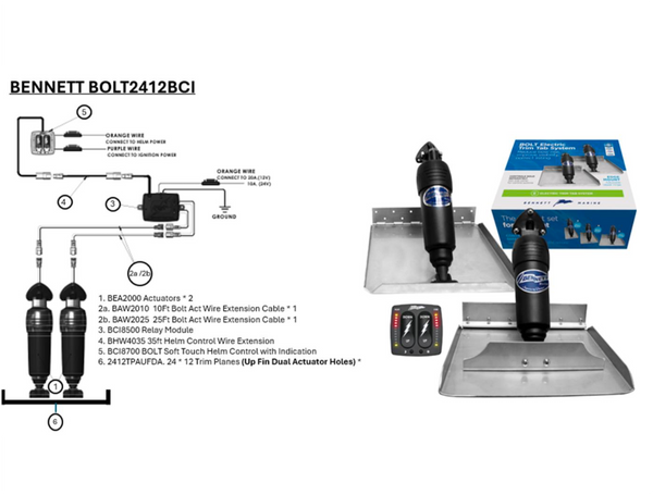 Bennett Bolt 2412BCI Trim Tabs System with Soft Touch Control &  24" x 12" Trim Plates - Cost Price whilst Stocks Last - In Stock