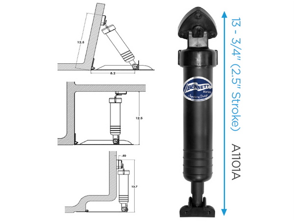 Bennett Standard Hydraulic Trim Tab System with ATP Auto Trim Pro Control Switch - Trailed Edge & Rivetted Angle Plates