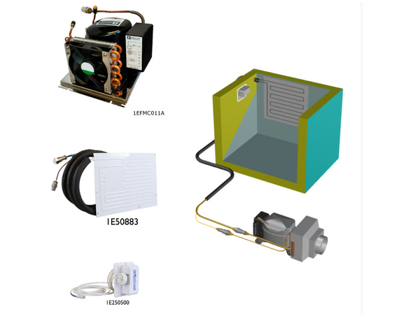 Frigomatic MILANO air cooled refrigeration kit, 80F Series F Plate evaporator - max volume fridge to 80 litre , Fridge thermostat (mechanical)