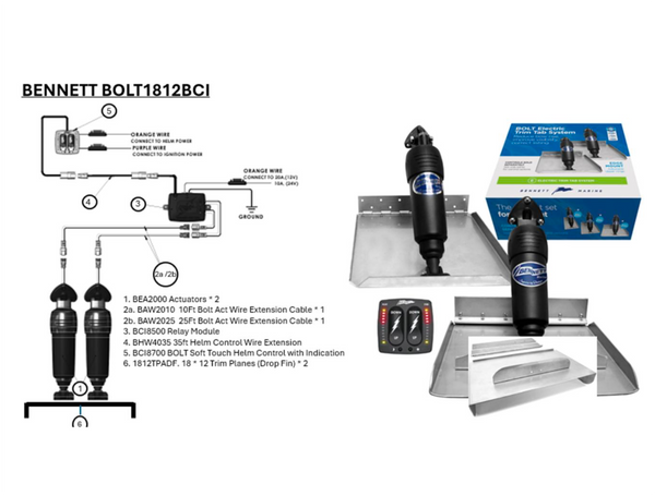 Bennett Bolt 1812BCI Trim Tabs System with  Soft Touch Control &  18" x 12" Trim Plates - Cost Price whilst Stocks Last - In Stock
