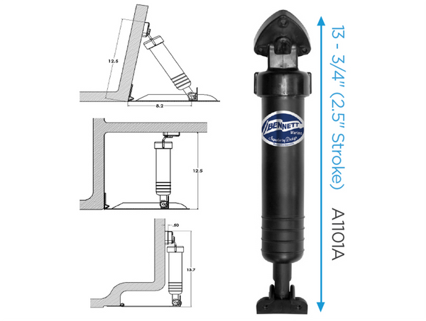 Bennett Standard Hydraulic Trim Tab System with All-In-One Indicator Control Switch - Trailing Edge & Rivited Angle - 4 Sizes