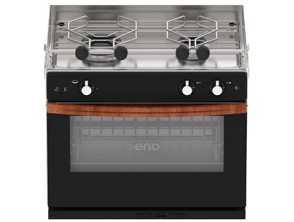 Eno Allure 2 - 2-Burner, Oven & Grill Galley Range in Stainless Steel with Wooden Handle Stainless Steel Oven and ignition