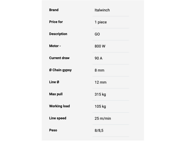 Italwinch Stainless Steel Vertical Motor Windlass  Smart -V 800w - 12V - 8mm  Chain - SPECIAL OFFER - 1 ONLY - UNDER HALF PRICE