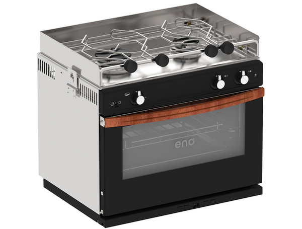 Eno Allure 2 - 2-Burner, Oven & Grill Galley Range in Stainless Steel with Wooden Handle Stainless Steel Oven and ignition