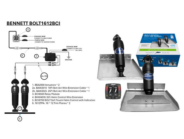 Bennett Bolt 1612BCI Trim Tabs System with  Soft Touch Control &  16" x 12" Trim Plates - Cost Price whilst Stocks Last - In Stock