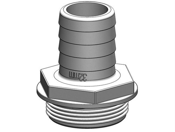 TruDesign Aquavalve Hose Tail 38mm 1½” BSP White