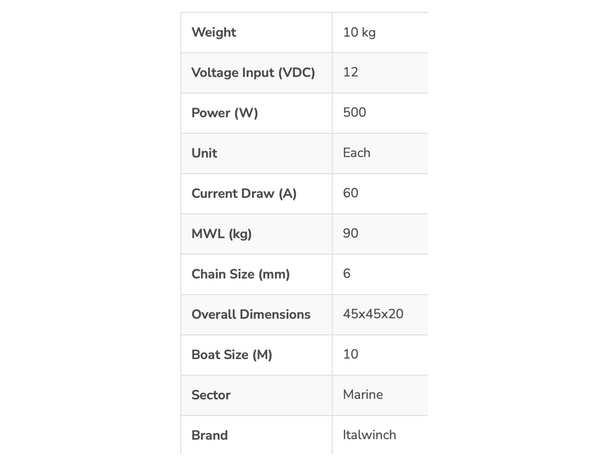 Italwinch Stainless Steel Vertical Motor Windlass  Smart -V 800w - 12V - 6mm  Chain - Without Drum -SPECIAL OFFER - 1 ONLY - UNDER HALF PRICE