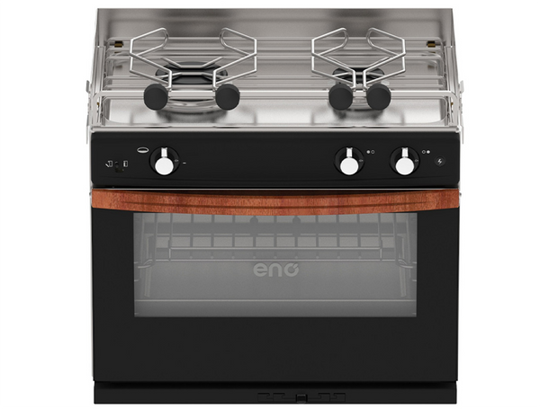 Eno Allure - 2-Burner, Oven, Galley Range in Stainless Steel with Wooden Handle Enamelled Oven and ignition