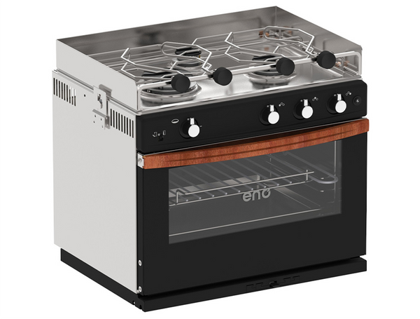 Eno Allure 3 - 3-Burner, Oven  Galley Range in Stainless Steel with Wooden Handle Enamelled Oven and Ignition