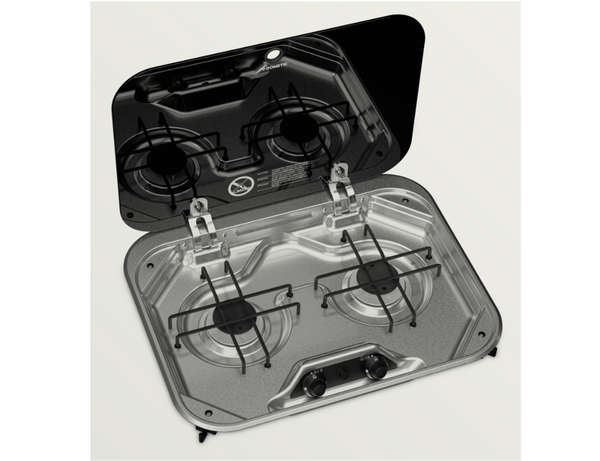 Dometic PI8022M Two Burner Gas Hob with Glass Lid - 480 x 370mm