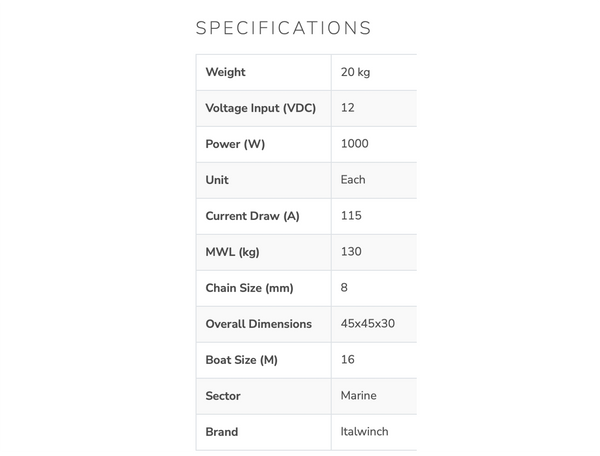 Italwinch Smart Plus 1000W 12V  Vertical Windlass - No Drum- 8mm  Chain - Special Offer - Under Half Price - 2 Only in stock - Under Half Price