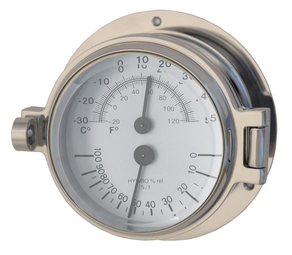 meridian zero channel range polished chrome comfort meter, thermometer, hygrometer