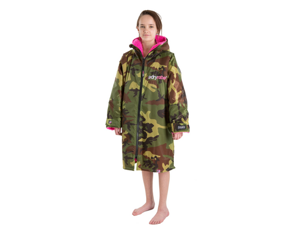 Dryrobe Advance Kids Long Sleeve -Camo Grey & Camo Pink - Kids 10-13 Years