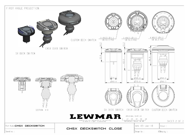 Lewmar CHSX Deck Switch Black Plastic - Open