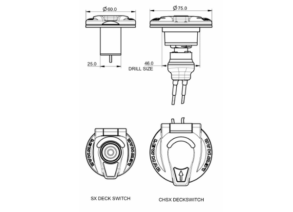 Lewmar CHSX Deck Switch Black Plastic - Open