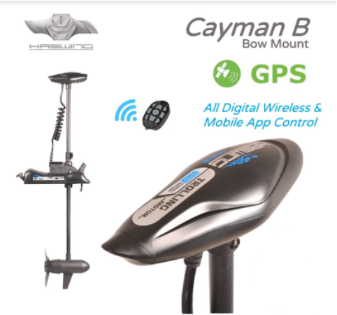 HASWING Cayman B /GPS, Bow Mount Electric Outboard Trolling Motor (New Black) with Anchor Lock on the Remote- In Stock - Sold Out New Stock due 2024