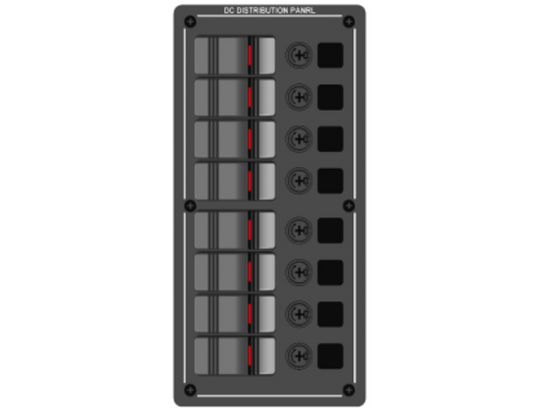 Blue Fusion 12V / 24V Aluminium Switch Panel 8 Gang, IP65 Rated – Waterproof