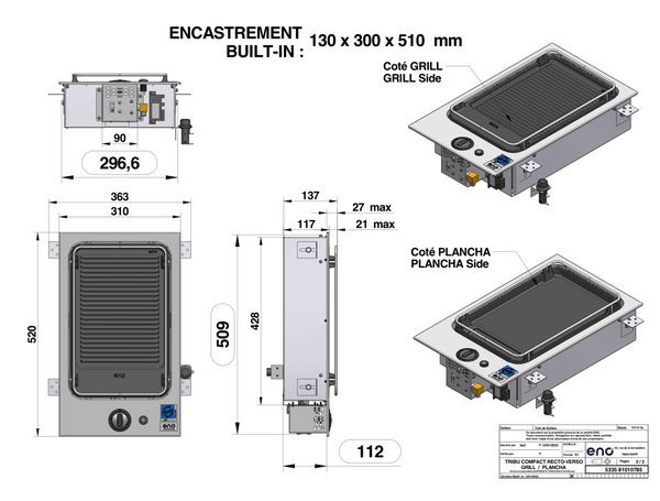 Eno Tribu Reversible Built In Gas Plancha - Grill