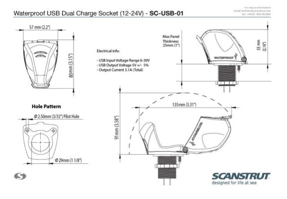 Scanstrut Dual USB Charge Socket 12/24V Waterproof