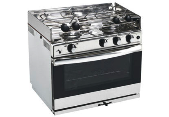 Eno Grand Large 3 - Stainless Steel 3 Burner Hob with Enamelled Oven - Ignition, Gimbals & Pan Clamps