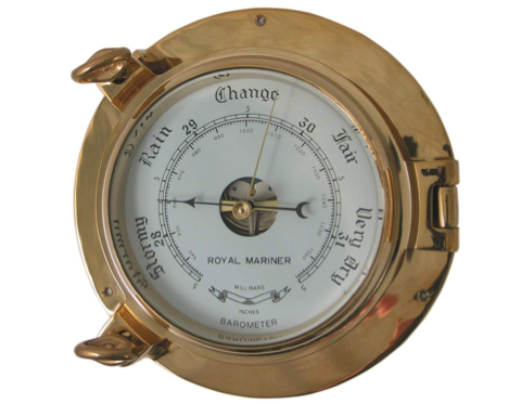 Meridian Zero Large Porthole Barometer - Brass - 6"/150mm