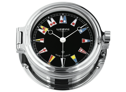 Wempe Regatta Series Porthole Clock with Flag Themed Face 140mm -Chrome Case