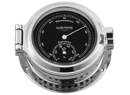 Wempe Nautik Series Thermometer / Hygrometer 120mm - Crome Plated Black Face