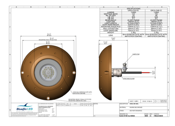 Bluefin Orca 020 Surface Mounted Underwater Light 24V - 3 Colours