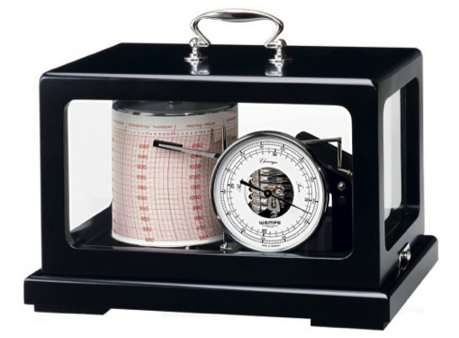 Wempe Drum Barograph Chrome Plated in Black Wooden Enclosure