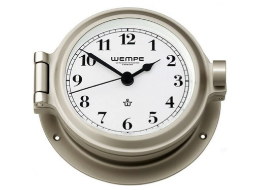 Wempe Nautik Series Clock Arabic Numerals 120mm - Matt Nickel Plated White Face
