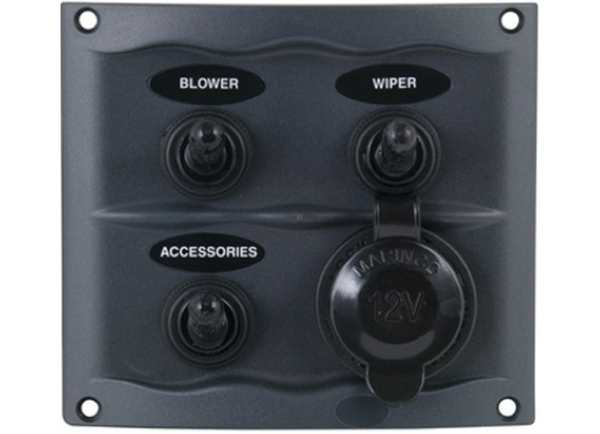 BEP Compact Marine Waterproof Switch Panel - 3 Switch + Cigar Socket