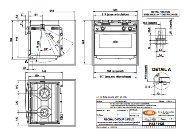 Eno Grand Large 2 - Stainless Steel 2 Burner Hob with Oven - Ignition, Gimbals & Pan Clamps