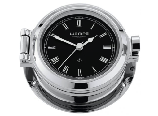 Wempe Nautik Series Porthole Clock  Roman Numerals 120mm - Chrome Black Face