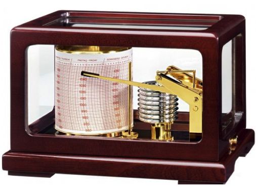 Wempe Drum Barograph Brass in Polished Mahogany Case