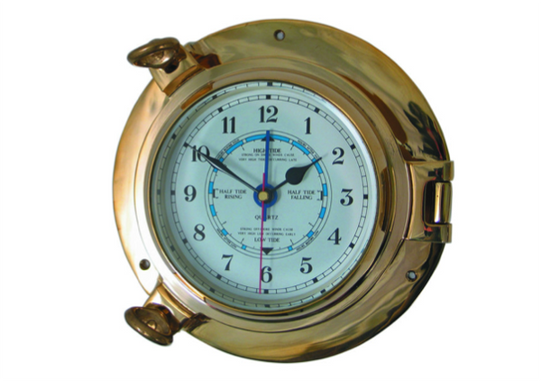 Meridian Zero Porthole Range Medium Brass Tide Clock