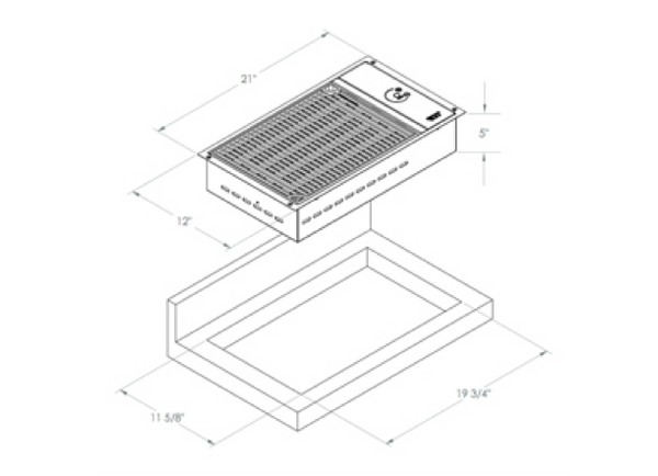 Kenyon All Seasons Built in Grill - No Lid - Rectangular Flange - Brushed Stainless Steel - 110V