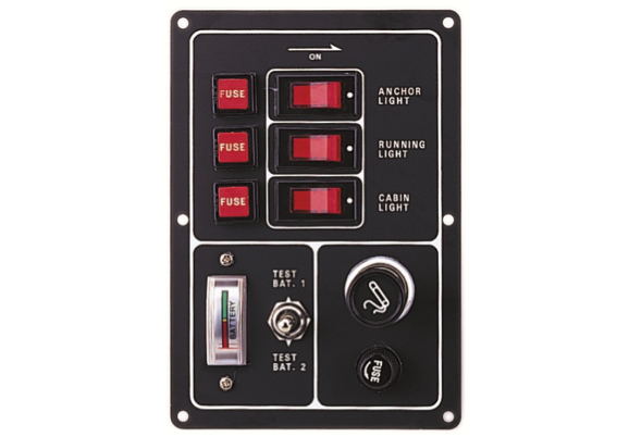 Switch Panel with 12v Cigar Socket & Battery Test Gauge