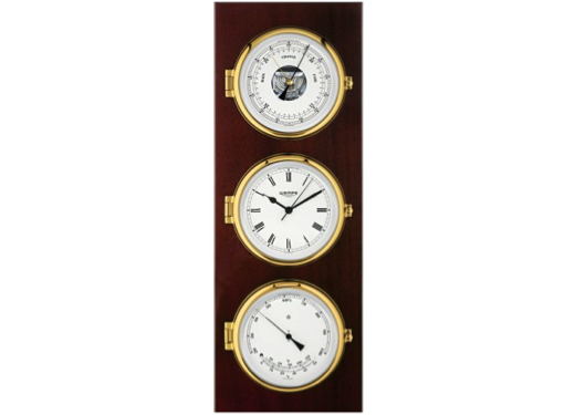 Wempe Elegance Series Quartz Clock with Barometer and Thermometer/Hygrometer in Mahogany Wood