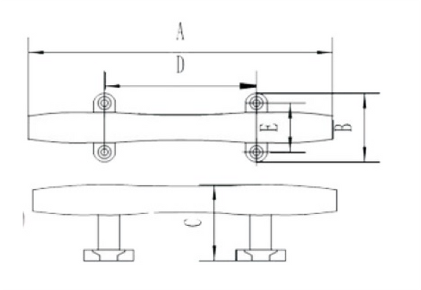 Hollow Base Cleat, 316 Stainless Steel, 125mm