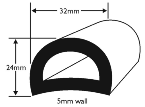 Wilks 32mm PVC D Fendering Black/White Various Lengths