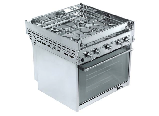 Techimpex Top4 Stainless Steel Cooker - 4 Hob Burners, Grill, Oven, Pan clamps & Gimbals