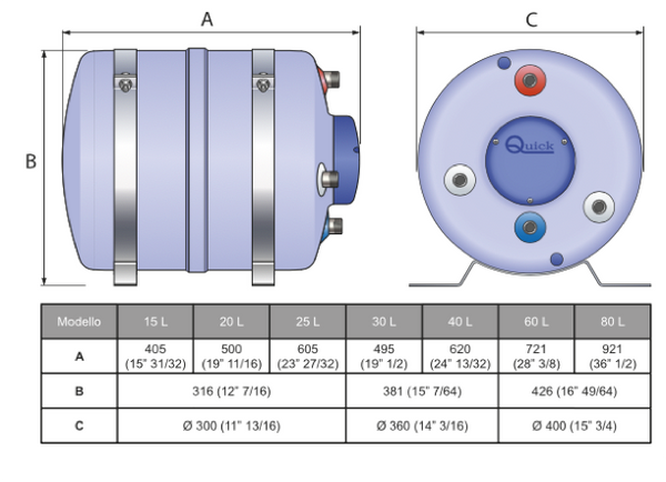 Quick Nautic Calorfier Boiler B3 30 Litres - 1200W